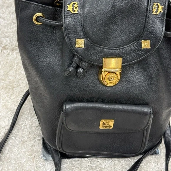 MCM Black Leather Backpack with Gold Accents - Picture 2 of 15